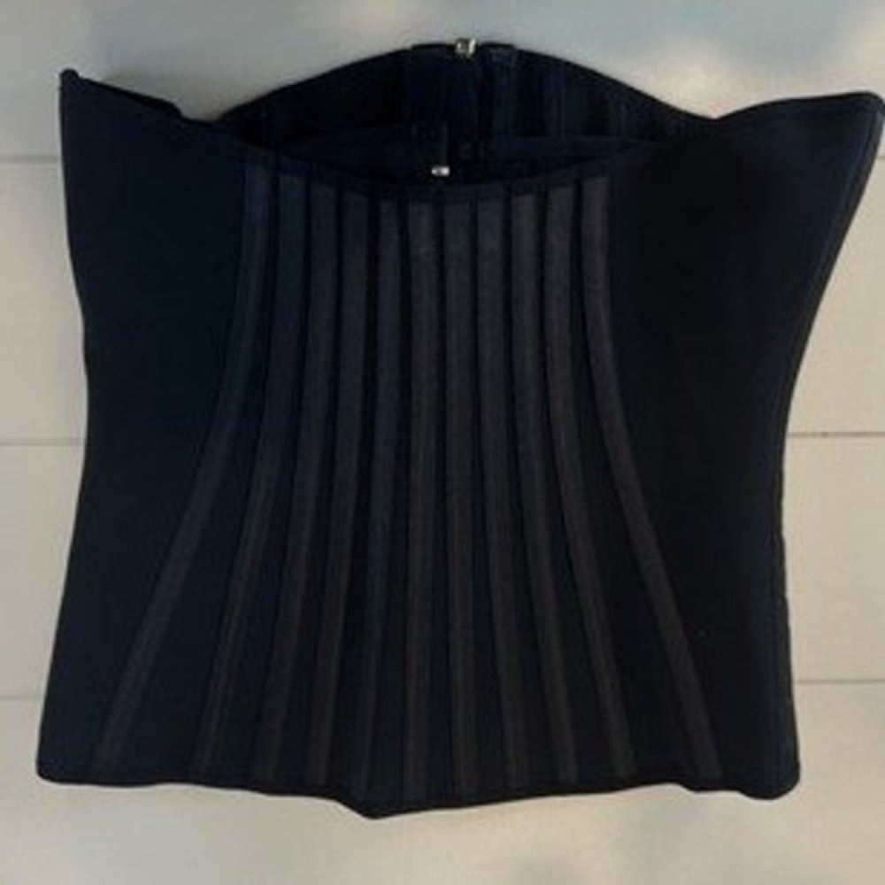 Black Boned Waist Cincher Corset Belt Gold Zipper Front Size Large